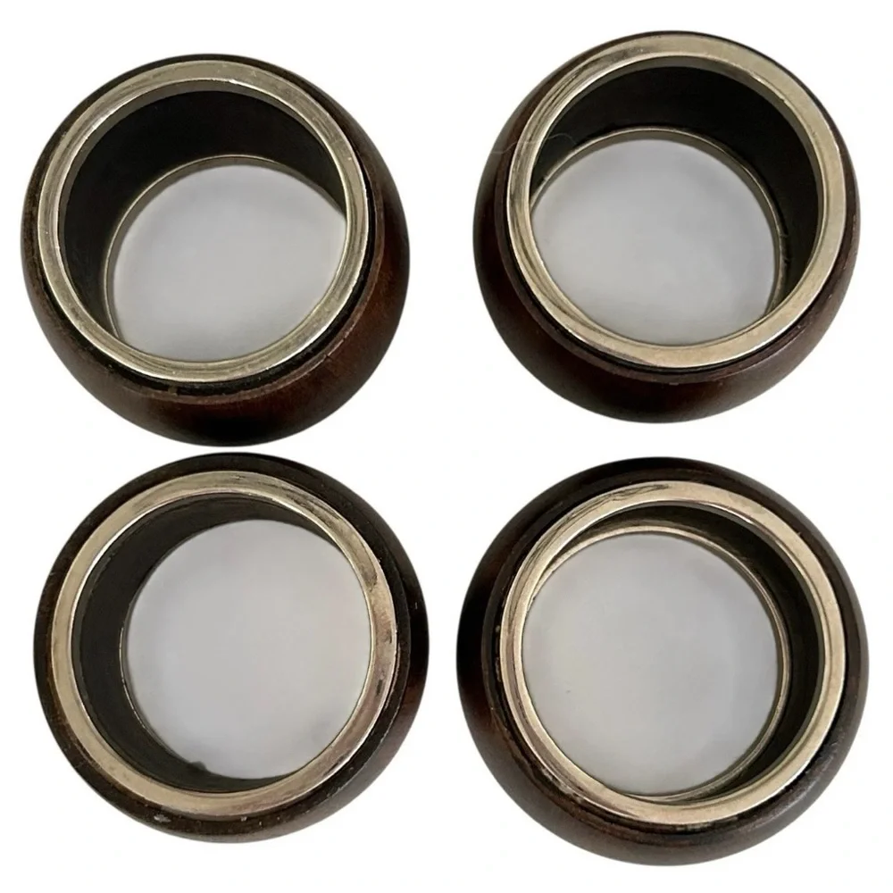 🍴 Lot 8 mango wood Williams-Sonoma Napkin Rings holders Brass Nickel NWT NIB WS